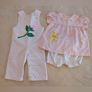 Vintage Baby Toddler Cottagecore Spring Easter Floral Bunny Outfit Bundle